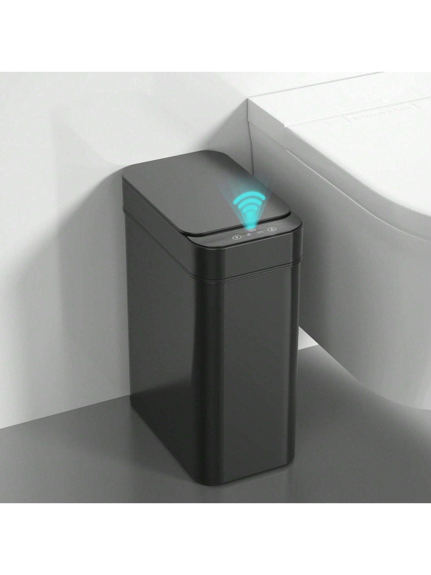 Automatic Motion Sensor Bathroom Trash Can with Lid, 2.7 Gallon Touchless Trash Bin, Electric Waterproof Narrow Small Rubbish Can, Smart Plastic Slim Garbage Can Small White& Grey Wastebasket for Kitchen, Toilet, Office, Rv, Bedroom, Living Room