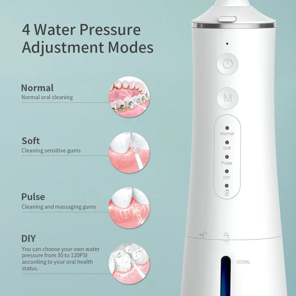 New Stock Water Flosser Manufacturer 300Ml Cordless Water Jet Flosser Portable Oral Irrigator for Teeth Cleaning