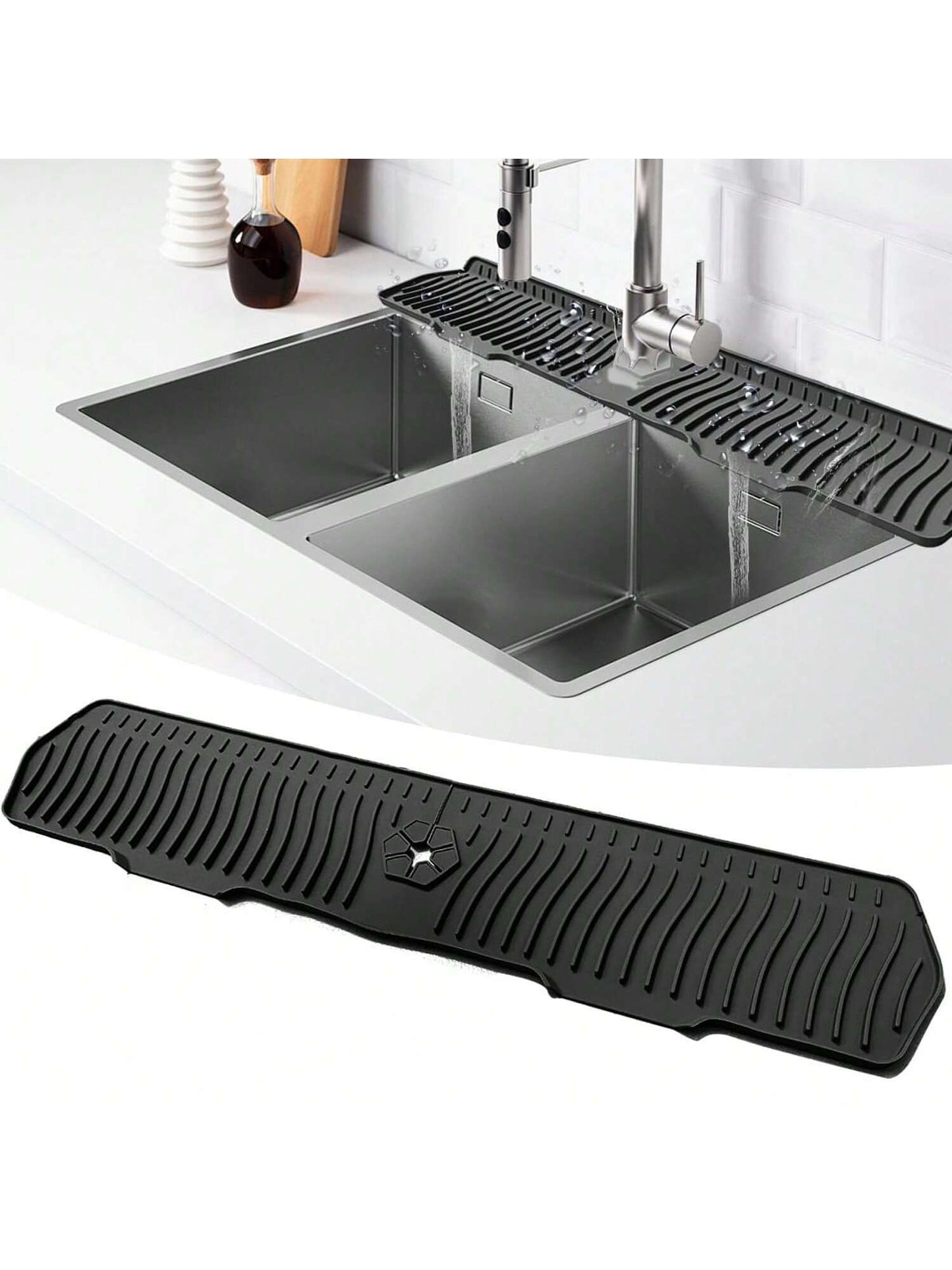 1Pc Upgeaded 29.92Inch Faucet Sink Guard Splash Mat,Silicone Kitchen Faucet Mat,Faucet Drying Mat, Silicone Faucet Mat Splash Guard, Silicone Faucet Water Catcher Mat for Kitchen Bathroom