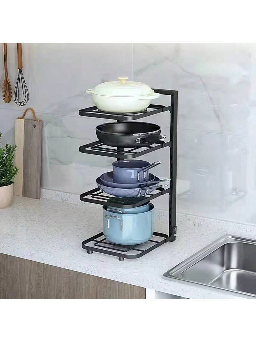 1Pc 2/3/4-Iayer Kitchen Storage Rack Pot Rack Kitchen Organizer Sewer Storage Rack Multi-Layer Adjustable Cabinet Table Corner Storage Rack