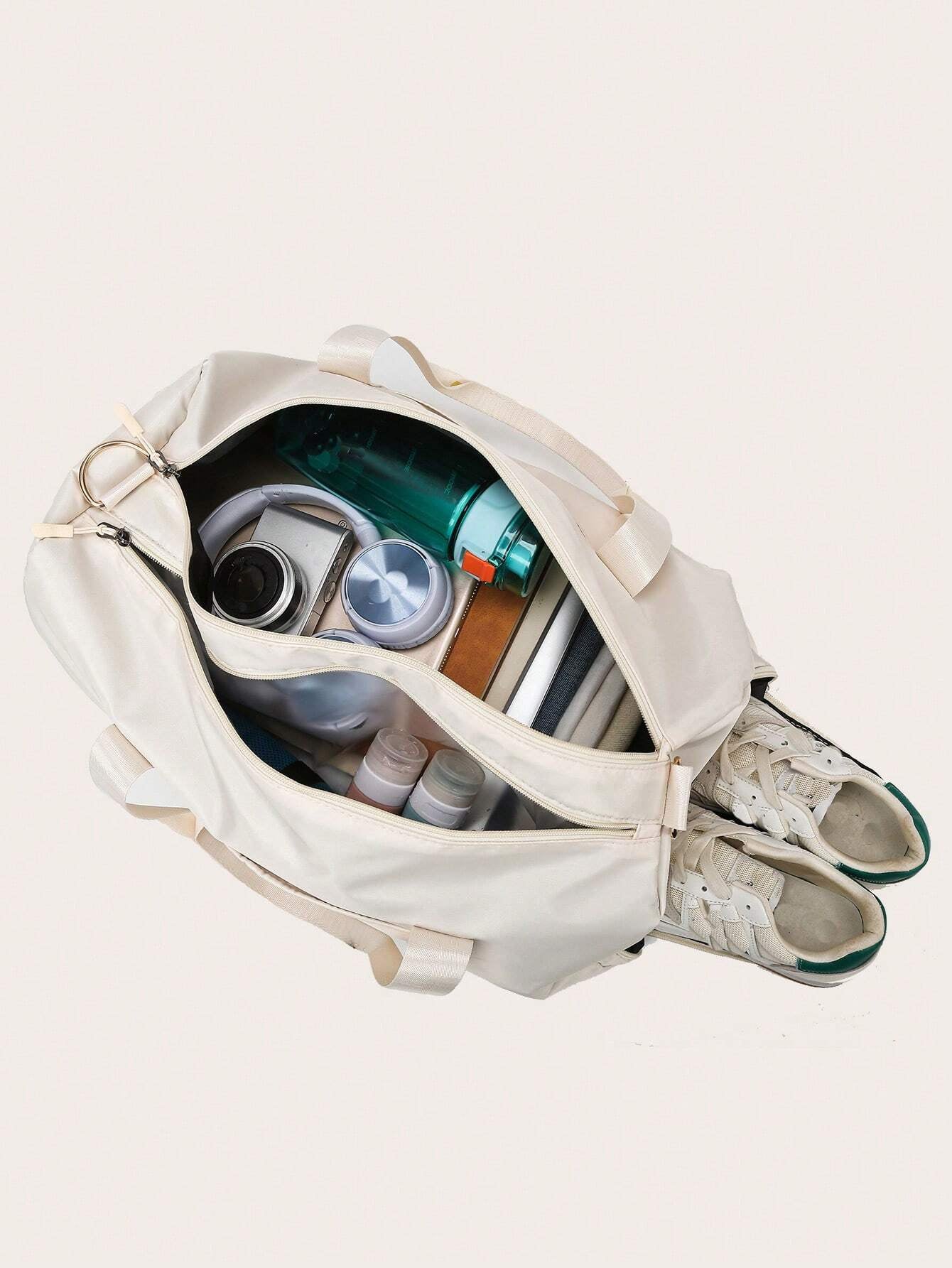 Large Capacity Waterproof Travel Bag, Solid Black Duffel Bag with Shoe Compartment & Wet Dry Separation Pockets, Suitable for Travel & Gym Sports