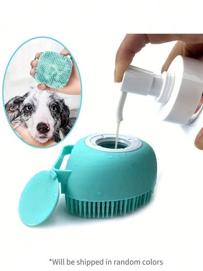Pet Shampoo Brush, Silicone Massage Rubber Bath Comb with Shampoo Dispenser, for Dogs and Cats Grooming Tool, Random Color Delivery