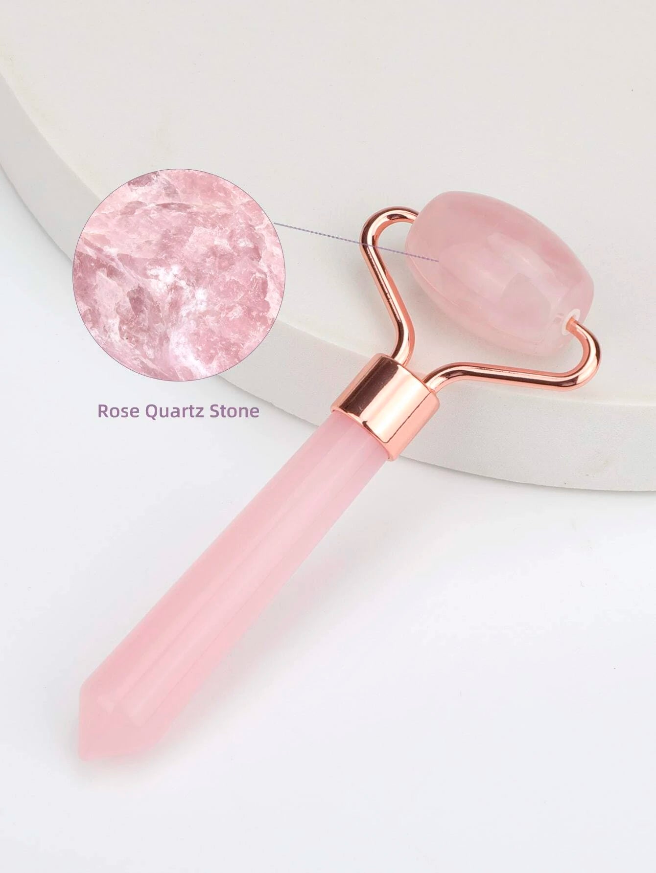 1Pc Rose Quartz Eye Massage Roller Natural Jade Roller Acrylic Handle Face Massager Facial Roller Facial Guasha Skin Care Tool Good Gift for Women