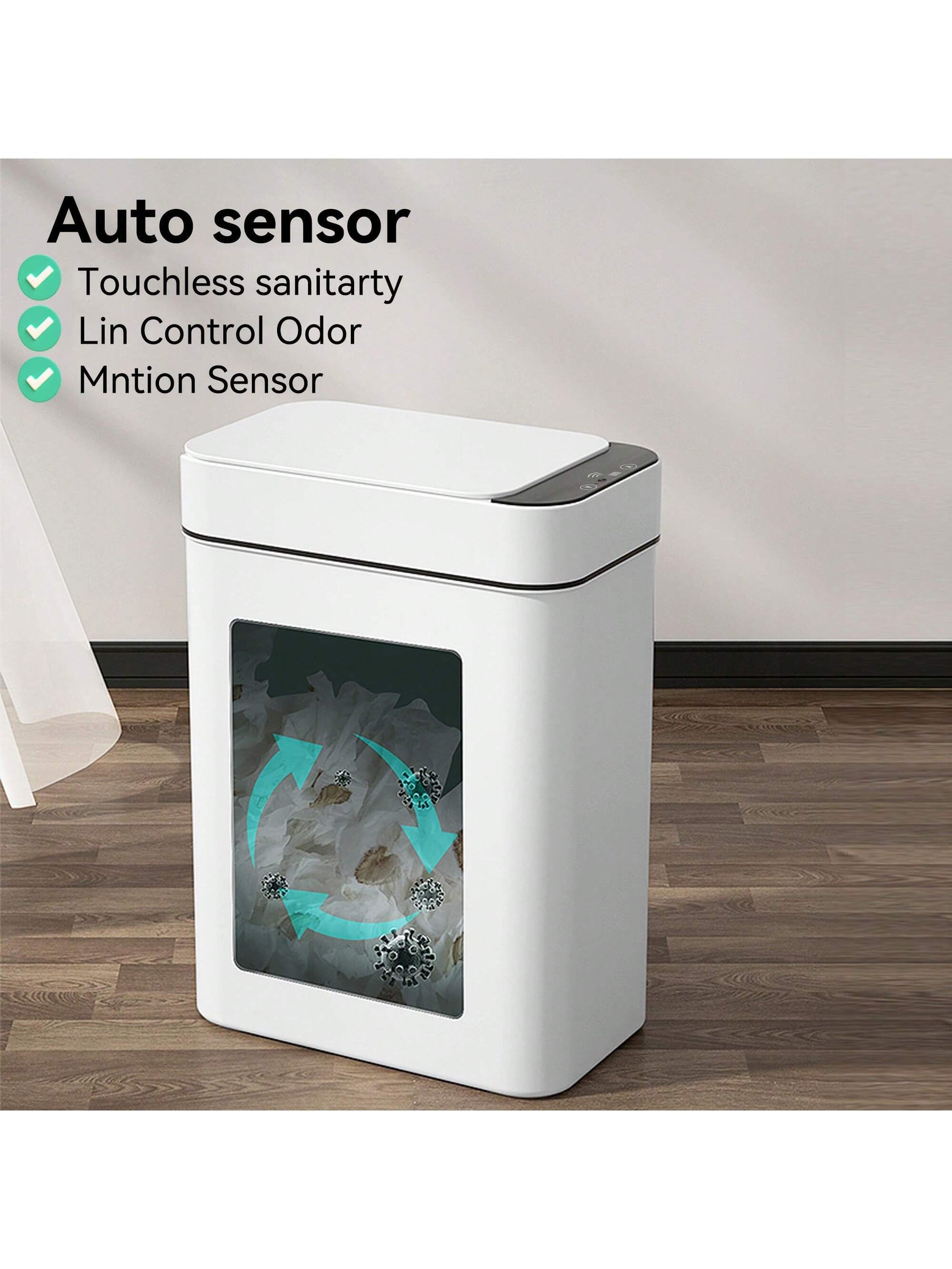 Automatic Motion Sensor Bathroom Trash Can with Lid, 2.7 Gallon Touchless Trash Bin, Electric Waterproof Narrow Small Rubbish Can, Smart Plastic Slim Garbage Can Small White& Grey Wastebasket for Kitchen, Toilet, Office, Rv, Bedroom, Living Room