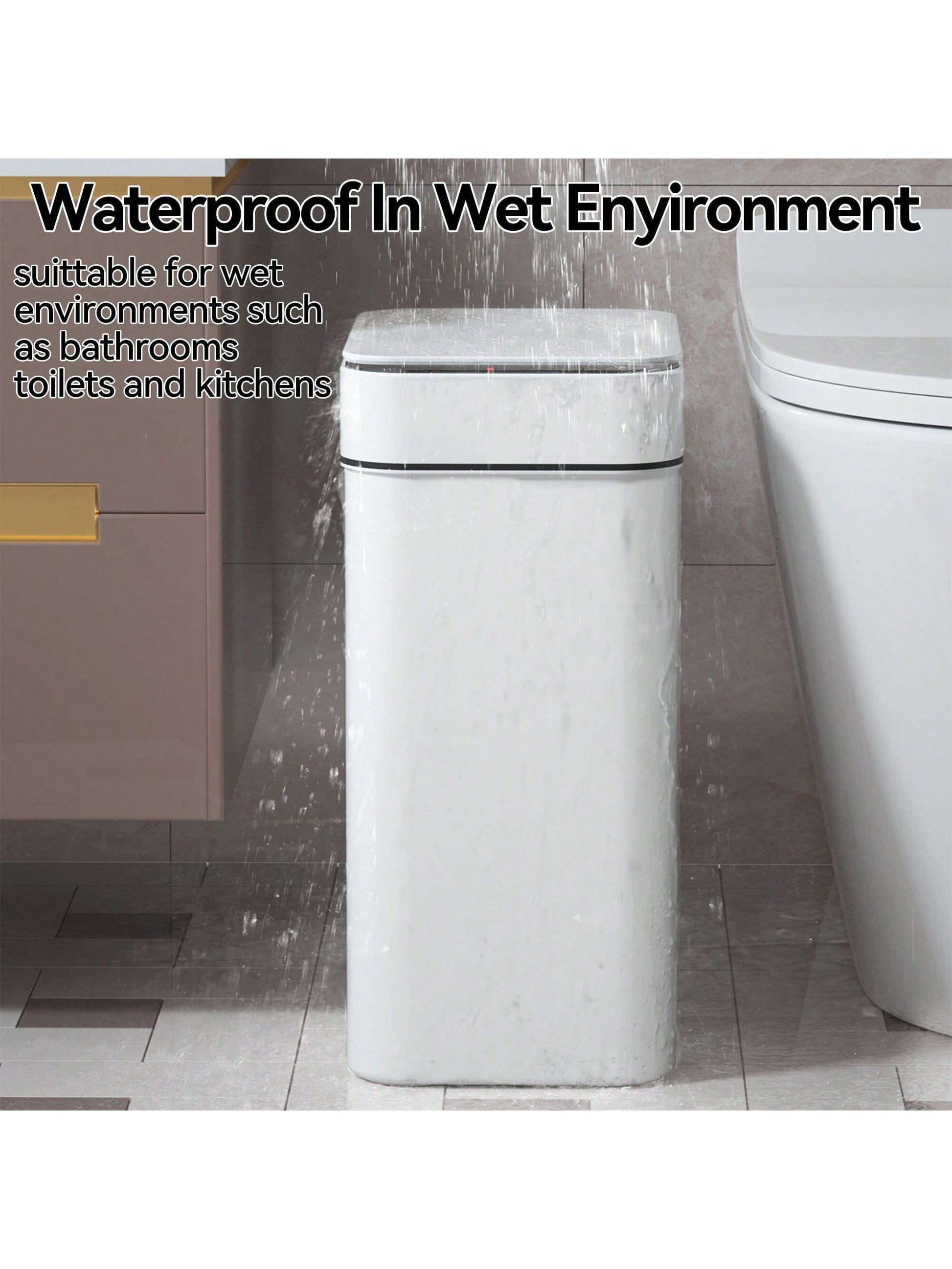 Automatic Motion Sensor Bathroom Trash Can with Lid, 2.7 Gallon Touchless Trash Bin, Electric Waterproof Narrow Small Rubbish Can, Smart Plastic Slim Garbage Can Small White& Grey Wastebasket for Kitchen, Toilet, Office, Rv, Bedroom, Living Room