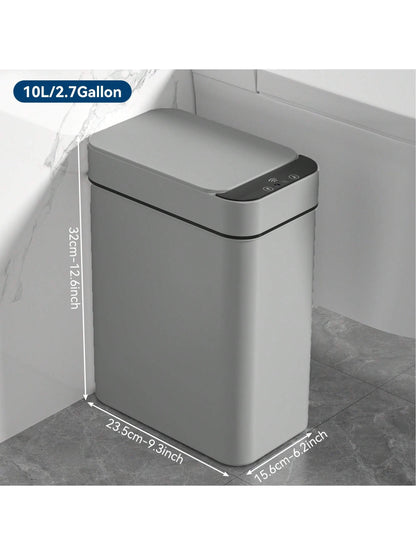 Automatic Motion Sensor Bathroom Trash Can with Lid, 2.7 Gallon Touchless Trash Bin, Electric Waterproof Narrow Small Rubbish Can, Smart Plastic Slim Garbage Can Small White& Grey Wastebasket for Kitchen, Toilet, Office, Rv, Bedroom, Living Room