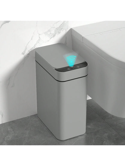 Automatic Motion Sensor Bathroom Trash Can with Lid, 2.7 Gallon Touchless Trash Bin, Electric Waterproof Narrow Small Rubbish Can, Smart Plastic Slim Garbage Can Small White& Grey Wastebasket for Kitchen, Toilet, Office, Rv, Bedroom, Living Room