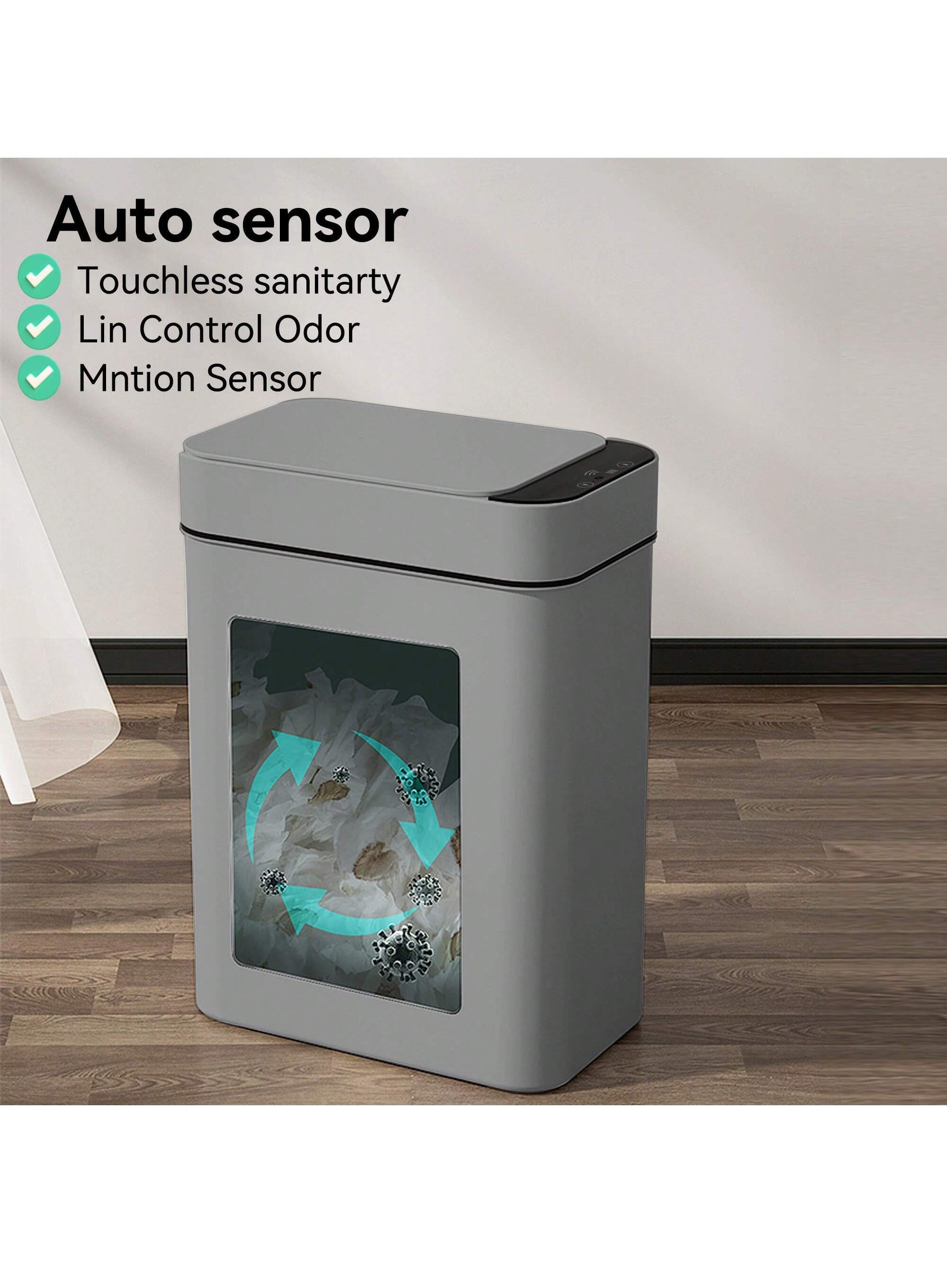 Automatic Motion Sensor Bathroom Trash Can with Lid, 2.7 Gallon Touchless Trash Bin, Electric Waterproof Narrow Small Rubbish Can, Smart Plastic Slim Garbage Can Small White& Grey Wastebasket for Kitchen, Toilet, Office, Rv, Bedroom, Living Room