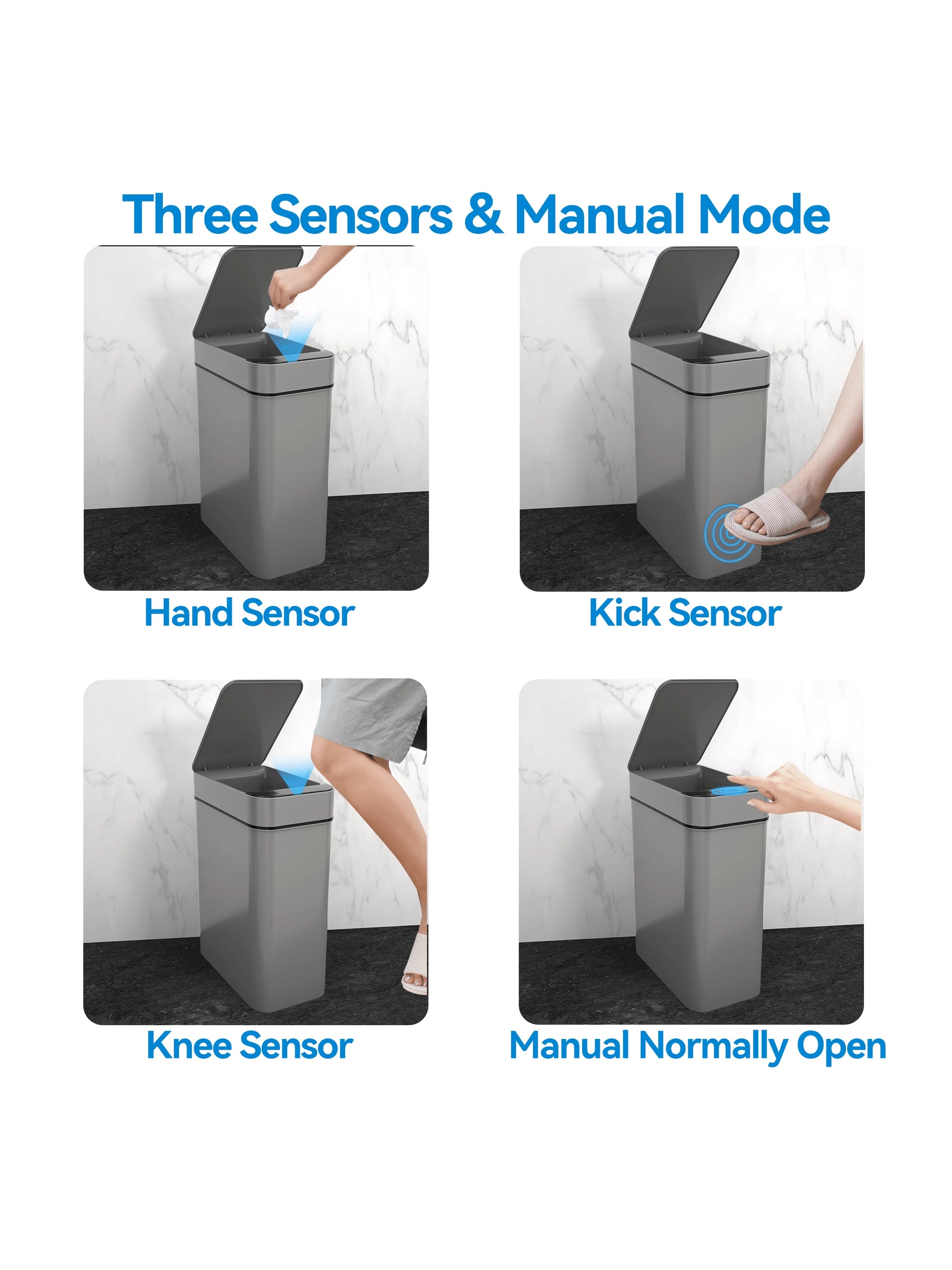 Automatic Motion Sensor Bathroom Trash Can with Lid, 2.7 Gallon Touchless Trash Bin, Electric Waterproof Narrow Small Rubbish Can, Smart Plastic Slim Garbage Can Small White& Grey Wastebasket for Kitchen, Toilet, Office, Rv, Bedroom, Living Room