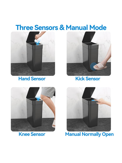 Automatic Motion Sensor Bathroom Trash Can with Lid, 2.7 Gallon Touchless Trash Bin, Electric Waterproof Narrow Small Rubbish Can, Smart Plastic Slim Garbage Can Small White& Grey Wastebasket for Kitchen, Toilet, Office, Rv, Bedroom, Living Room