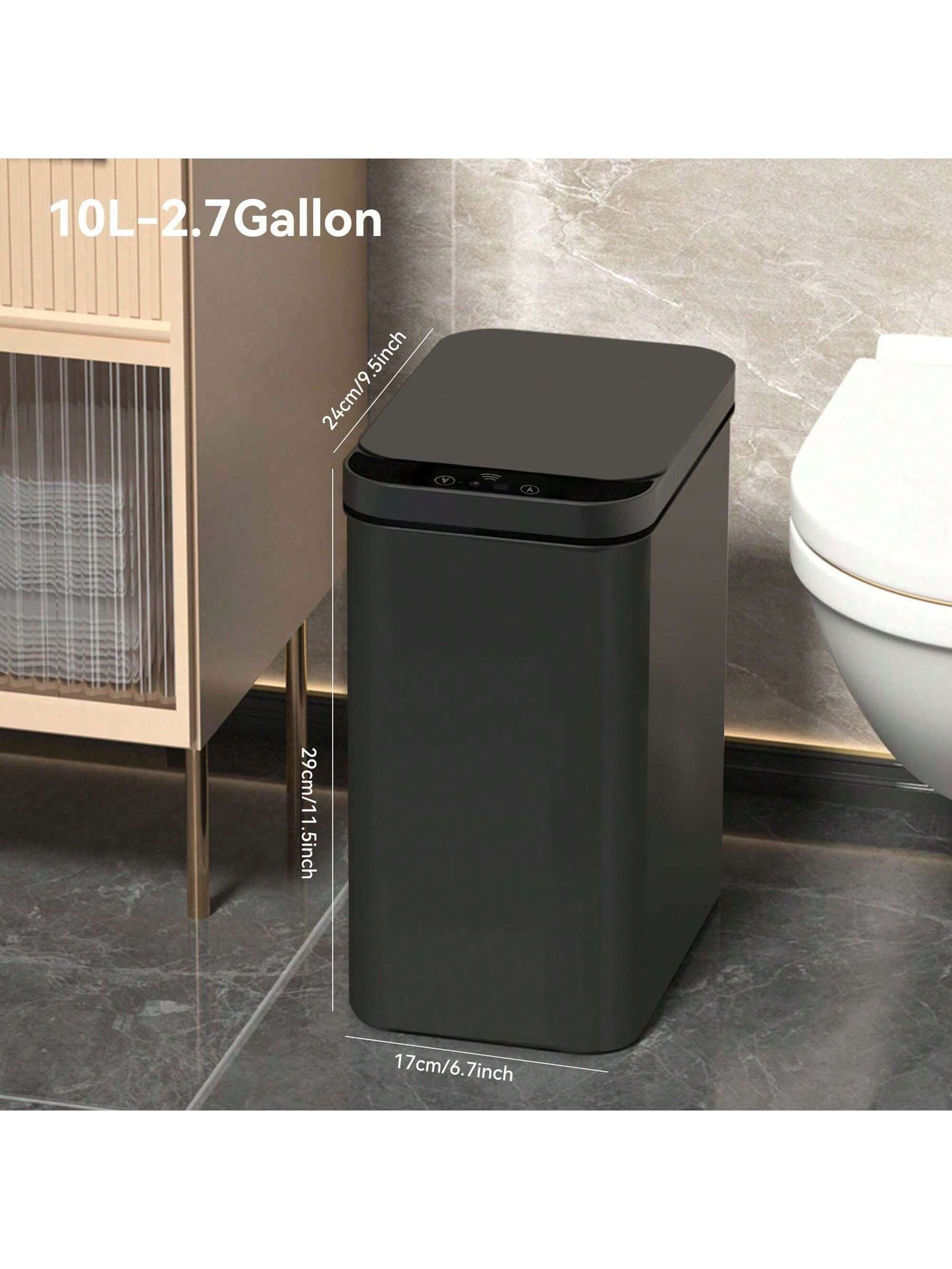 Automatic Motion Sensor Bathroom Trash Can with Lid, 2.7 Gallon Touchless Trash Bin, Electric Waterproof Narrow Small Rubbish Can, Smart Plastic Slim Garbage Can Small White& Grey Wastebasket for Kitchen, Toilet, Office, Rv, Bedroom, Living Room