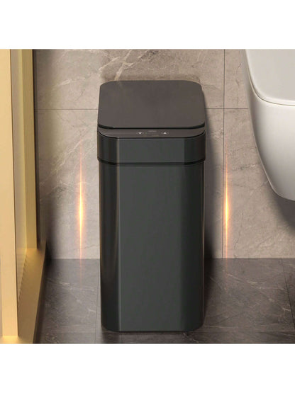 Automatic Motion Sensor Bathroom Trash Can with Lid, 2.7 Gallon Touchless Trash Bin, Electric Waterproof Narrow Small Rubbish Can, Smart Plastic Slim Garbage Can Small White& Grey Wastebasket for Kitchen, Toilet, Office, Rv, Bedroom, Living Room