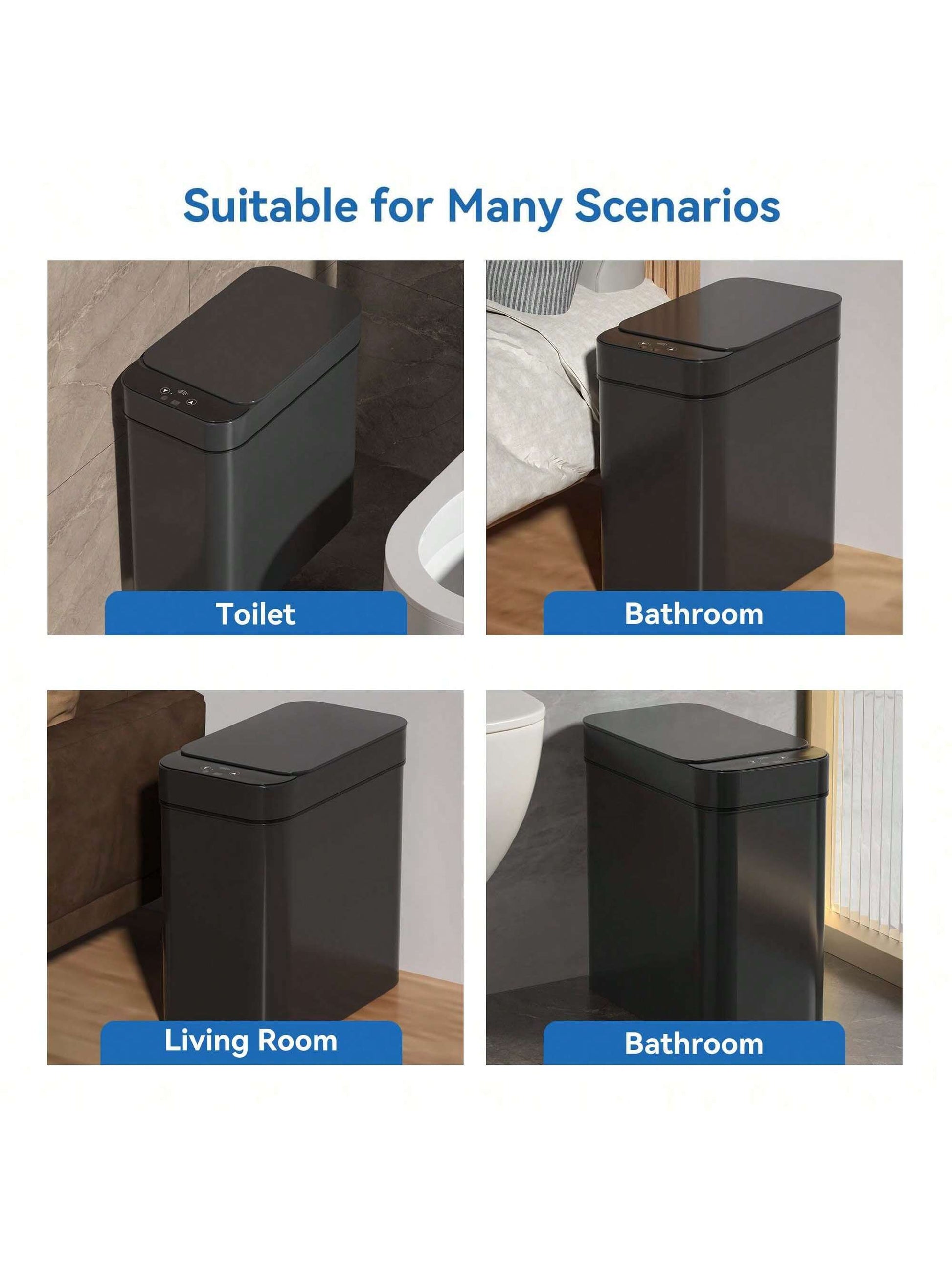 Automatic Motion Sensor Bathroom Trash Can with Lid, 2.7 Gallon Touchless Trash Bin, Electric Waterproof Narrow Small Rubbish Can, Smart Plastic Slim Garbage Can Small White& Grey Wastebasket for Kitchen, Toilet, Office, Rv, Bedroom, Living Room