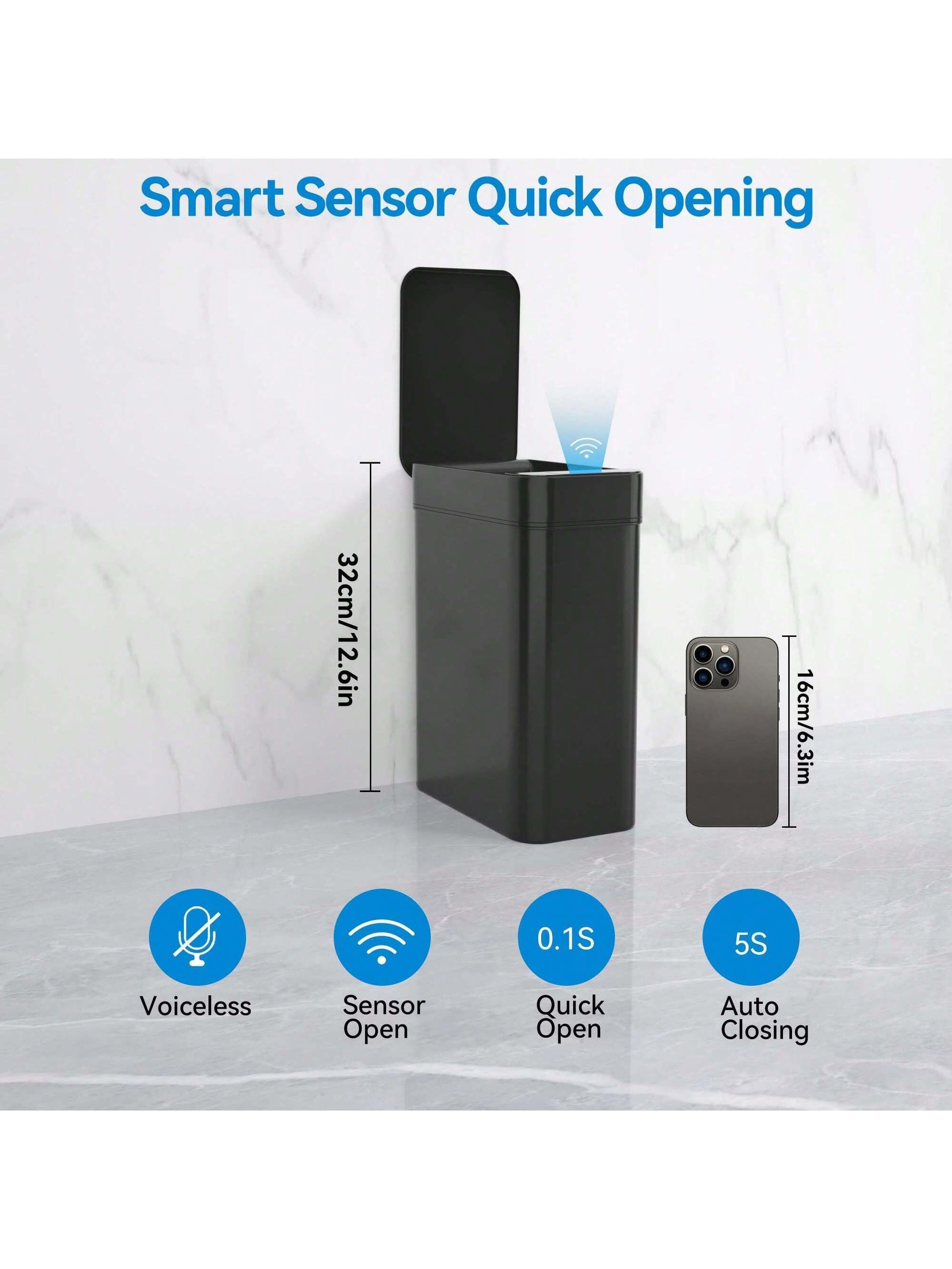 Automatic Motion Sensor Bathroom Trash Can with Lid, 2.7 Gallon Touchless Trash Bin, Electric Waterproof Narrow Small Rubbish Can, Smart Plastic Slim Garbage Can Small White& Grey Wastebasket for Kitchen, Toilet, Office, Rv, Bedroom, Living Room