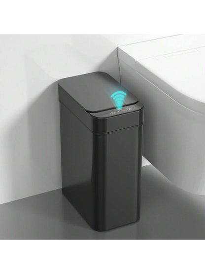 Automatic Motion Sensor Bathroom Trash Can with Lid, 2.7 Gallon Touchless Trash Bin, Electric Waterproof Narrow Small Rubbish Can, Smart Plastic Slim Garbage Can Small White& Grey Wastebasket for Kitchen, Toilet, Office, Rv, Bedroom, Living Room