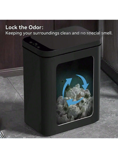 Automatic Motion Sensor Bathroom Trash Can with Lid, 2.7 Gallon Touchless Trash Bin, Electric Waterproof Narrow Small Rubbish Can, Smart Plastic Slim Garbage Can Small White& Grey Wastebasket for Kitchen, Toilet, Office, Rv, Bedroom, Living Room