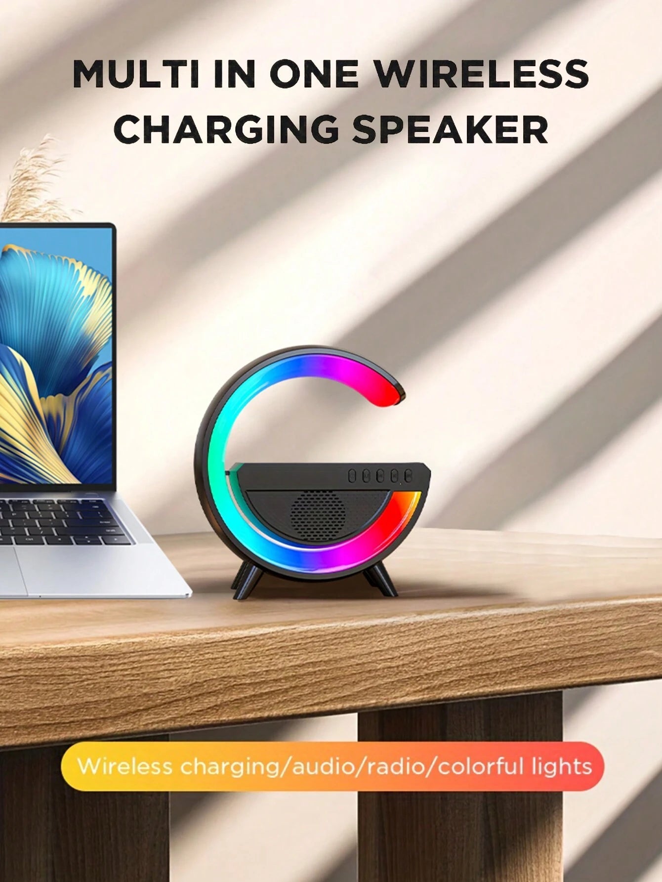 Wireless Speaker 6 Kinds of Light Mode Wireless Charging Function Compatible with IOS / Android System Black and White 601099513769049