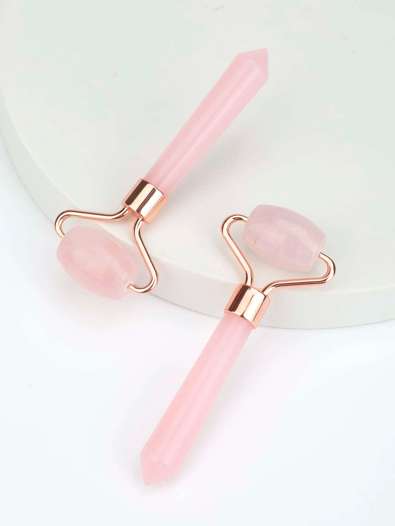 1Pc Rose Quartz Eye Massage Roller Natural Jade Roller Acrylic Handle Face Massager Facial Roller Facial Guasha Skin Care Tool Good Gift for Women