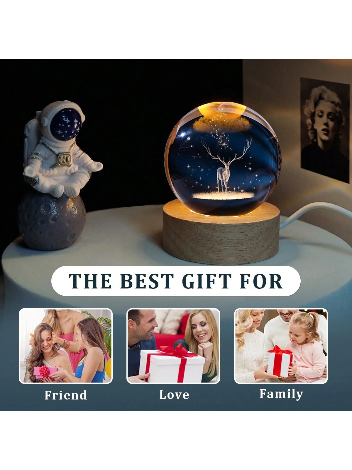 Material - Star Night Lights Solar System Crystal Ball Made of Crystal. 3D Crystal Ball Led Night Light Is Solar System Space Themed and Even after a Lifetime of Use, Crystals Never Lose Their Original Shine.Solar System Crystal Night Light