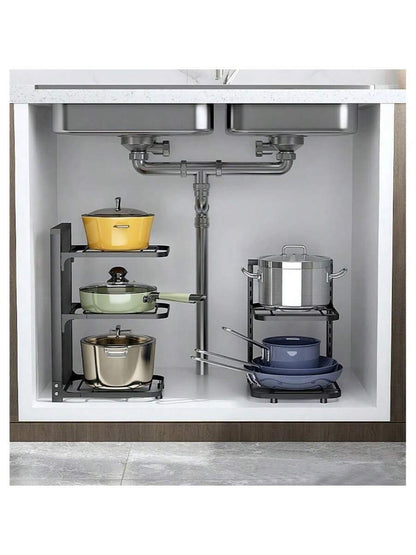 1Pc 2/3/4-Iayer Kitchen Storage Rack Pot Rack Kitchen Organizer Sewer Storage Rack Multi-Layer Adjustable Cabinet Table Corner Storage Rack