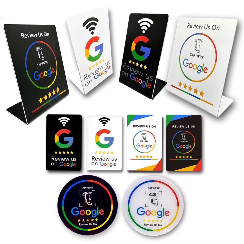 NFC 215 Programmable Google Review Acrylic Stickers Card NFC Station Table 13.56Mhz Waterproof NFC Stand Google Review Card