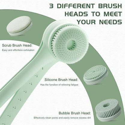 Body Scrubber Bath Brush, Electric Body Brush for Shower Back Scrubber,Equipped with IPX7 Waterproof Function,Inductive Charging,Dual Handle and a Rotating Skin Brush with 3 Brush Heads