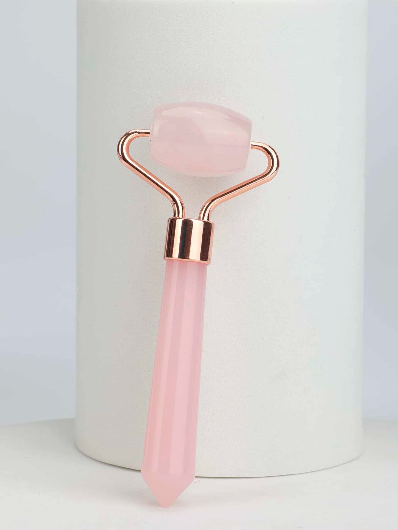 1Pc Rose Quartz Eye Massage Roller Natural Jade Roller Acrylic Handle Face Massager Facial Roller Facial Guasha Skin Care Tool Good Gift for Women