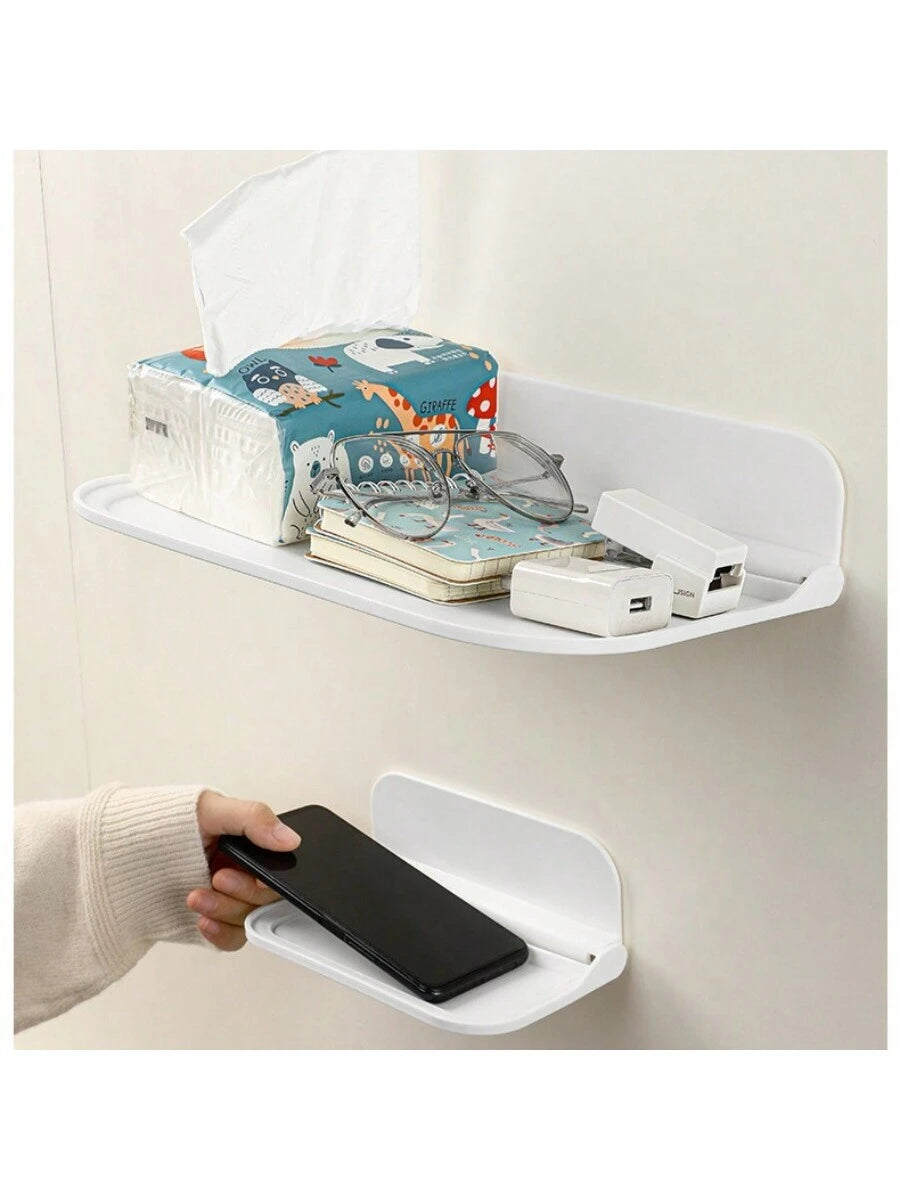 1Pc Foldable Wall-Mounted Shelf, for Bathroom, Toilet, Kitchen, Bedside, Dorm Room, No Drilling Phone Storage, Wifi Router Storage