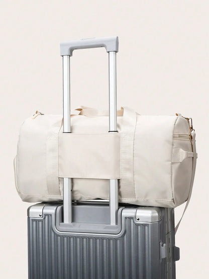 Large Capacity Waterproof Travel Bag, Solid Black Duffel Bag with Shoe Compartment & Wet Dry Separation Pockets, Suitable for Travel & Gym Sports