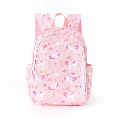 1Pc Girls Unicorn Cartoon Print Zipper Closure Cute Backpack for Back to School Daily Use
