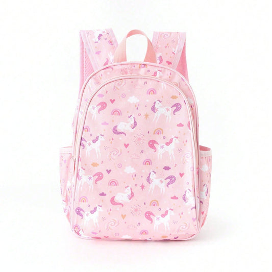 1Pc Girls Unicorn Cartoon Print Zipper Closure Cute Backpack for Back to School Daily Use