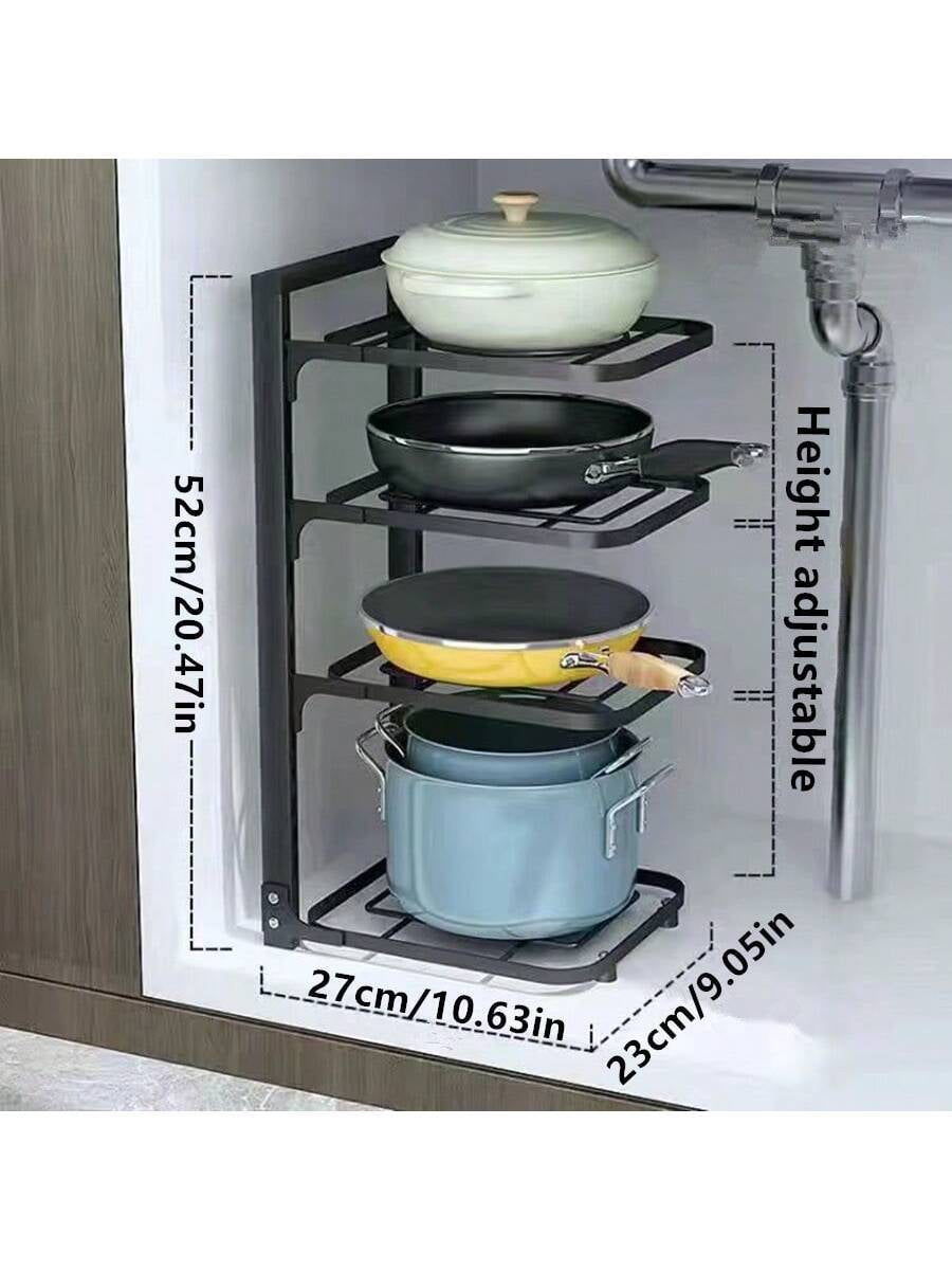 1Pc 2/3/4-Iayer Kitchen Storage Rack Pot Rack Kitchen Organizer Sewer Storage Rack Multi-Layer Adjustable Cabinet Table Corner Storage Rack