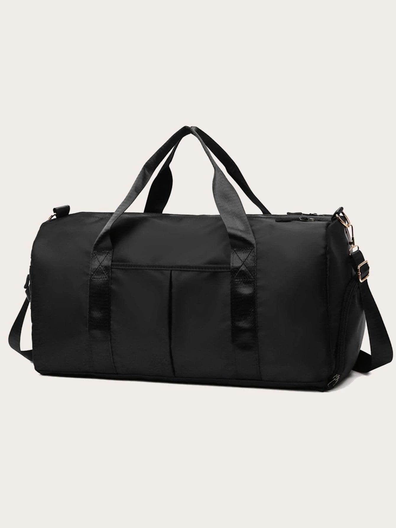 Large Capacity Waterproof Travel Bag, Solid Black Duffel Bag with Shoe Compartment & Wet Dry Separation Pockets, Suitable for Travel & Gym Sports