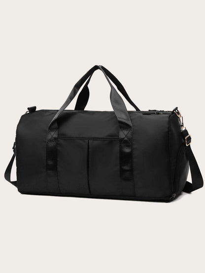 Large Capacity Waterproof Travel Bag, Solid Black Duffel Bag with Shoe Compartment & Wet Dry Separation Pockets, Suitable for Travel & Gym Sports