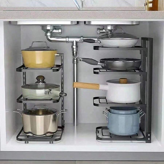 1Pc 2/3/4-Iayer Kitchen Storage Rack Pot Rack Kitchen Organizer Sewer Storage Rack Multi-Layer Adjustable Cabinet Table Corner Storage Rack