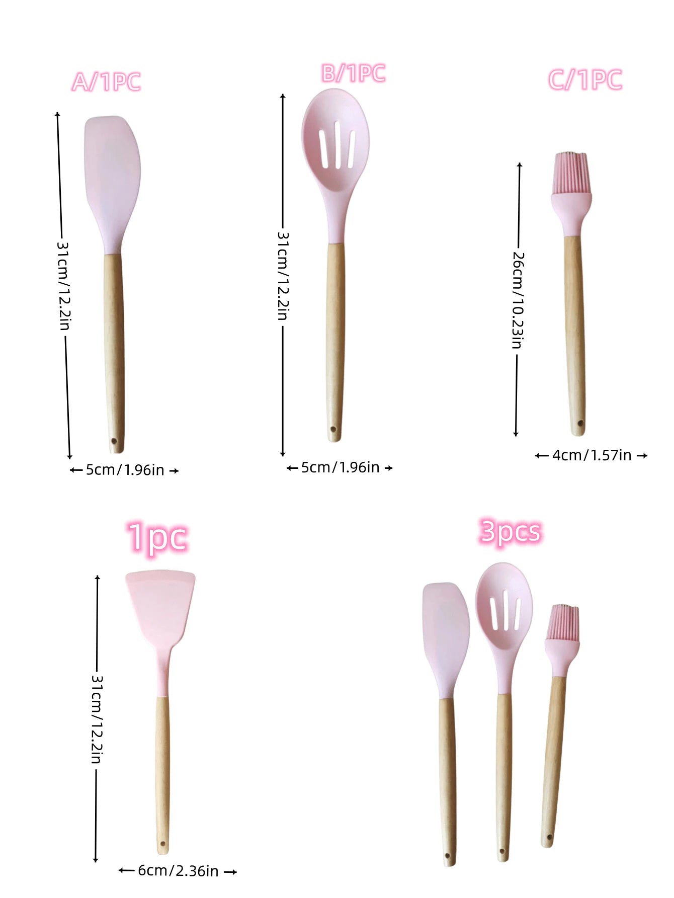 1Set of 12Piece/ 3Pcs/1Pcsilicone Cooking Utensil Set,Wood Handle Non-Stick Kitchen Gadget Tool Set for Kitchen