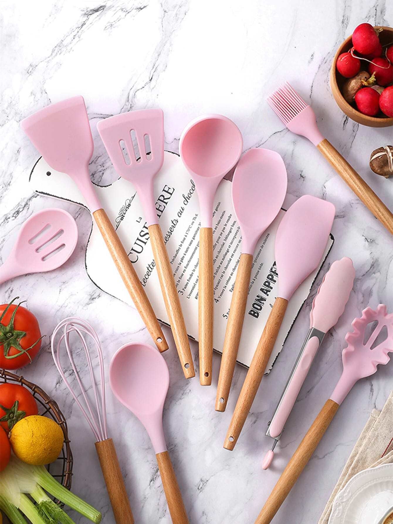 1Set of 12Piece/ 3Pcs/1Pcsilicone Cooking Utensil Set,Wood Handle Non-Stick Kitchen Gadget Tool Set for Kitchen