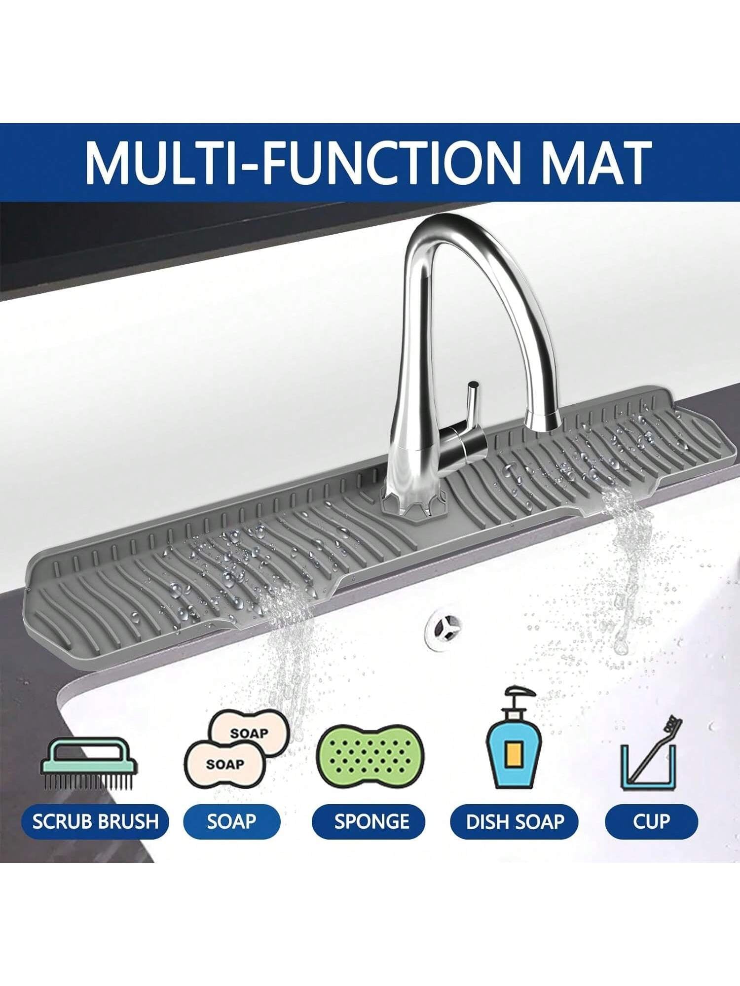 1Pc Upgeaded 29.92Inch Faucet Sink Guard Splash Mat,Silicone Kitchen Faucet Mat,Faucet Drying Mat, Silicone Faucet Mat Splash Guard, Silicone Faucet Water Catcher Mat for Kitchen Bathroom