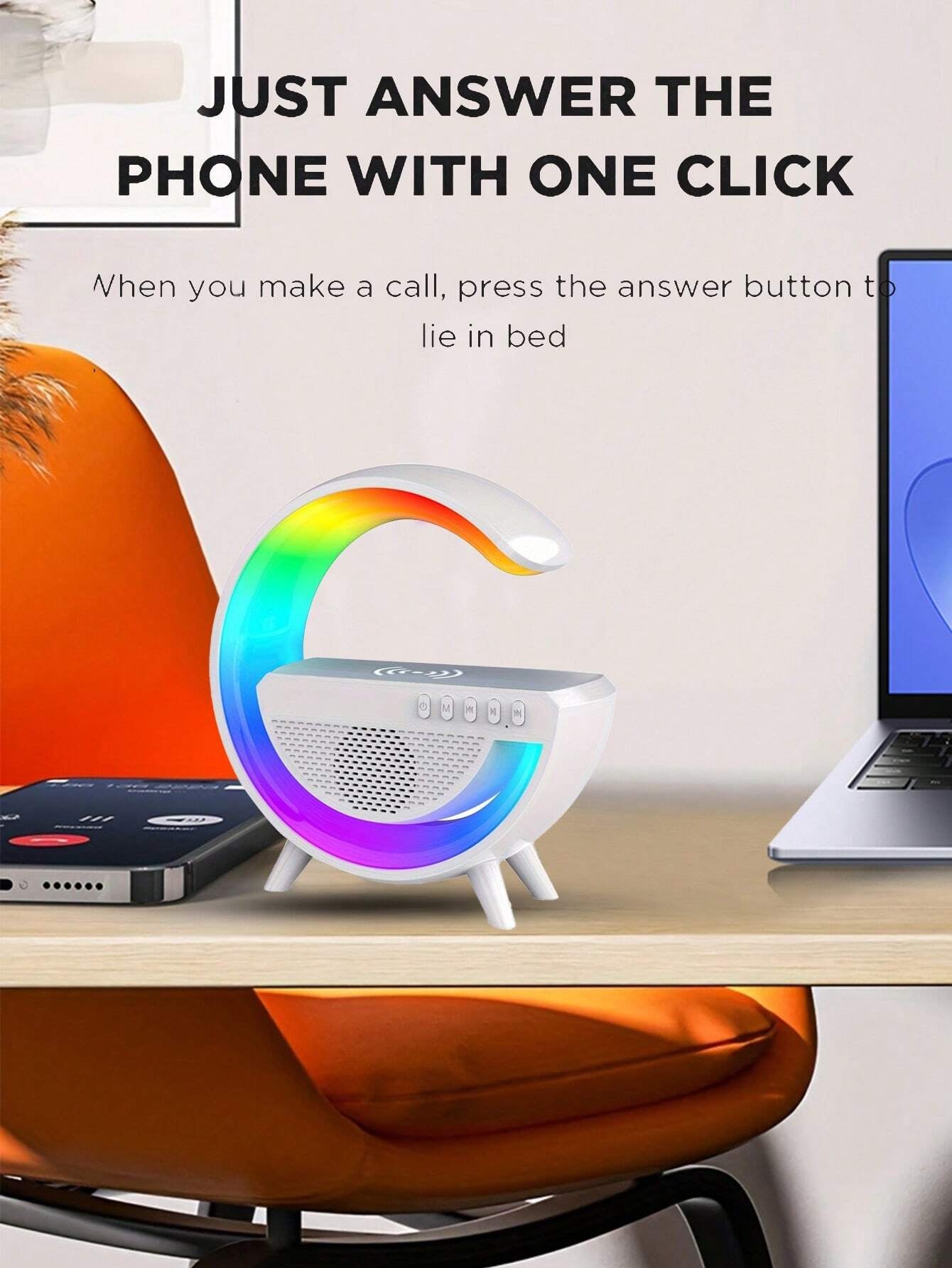 Wireless Speaker 6 Kinds of Light Mode Wireless Charging Function Compatible with IOS / Android System Black and White 601099513769049