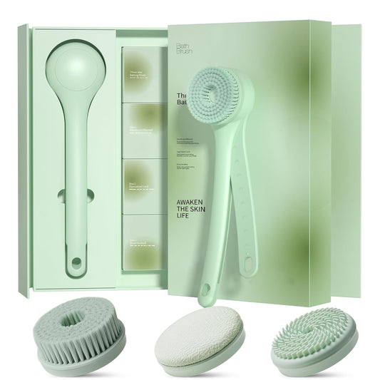 Body Scrubber Bath Brush, Electric Body Brush for Shower Back Scrubber,Equipped with IPX7 Waterproof Function,Inductive Charging,Dual Handle and a Rotating Skin Brush with 3 Brush Heads