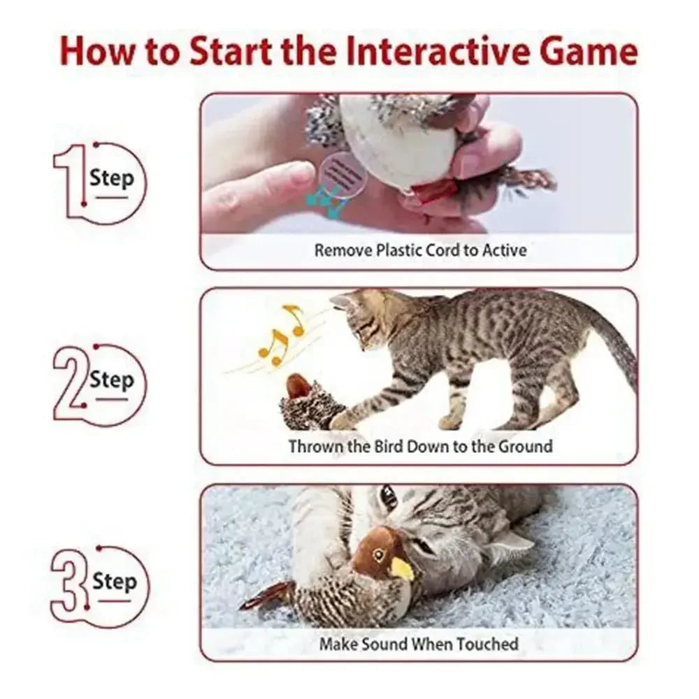 Interactive Cat Toys Flying Bird Cat Toy Flapping Wings Sparrow Catnip Toys Vivid Chirpi]Ng Simulation Bird Interactive Cat Toy