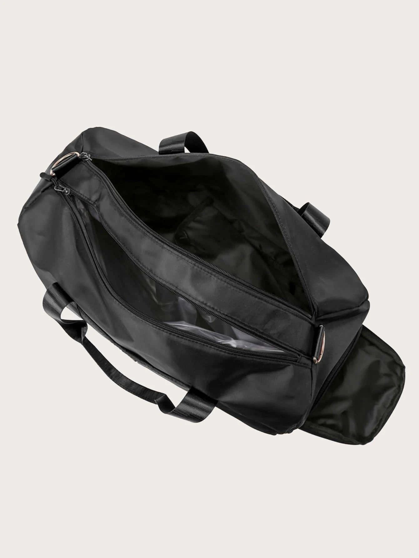 Large Capacity Waterproof Travel Bag, Solid Black Duffel Bag with Shoe Compartment & Wet Dry Separation Pockets, Suitable for Travel & Gym Sports