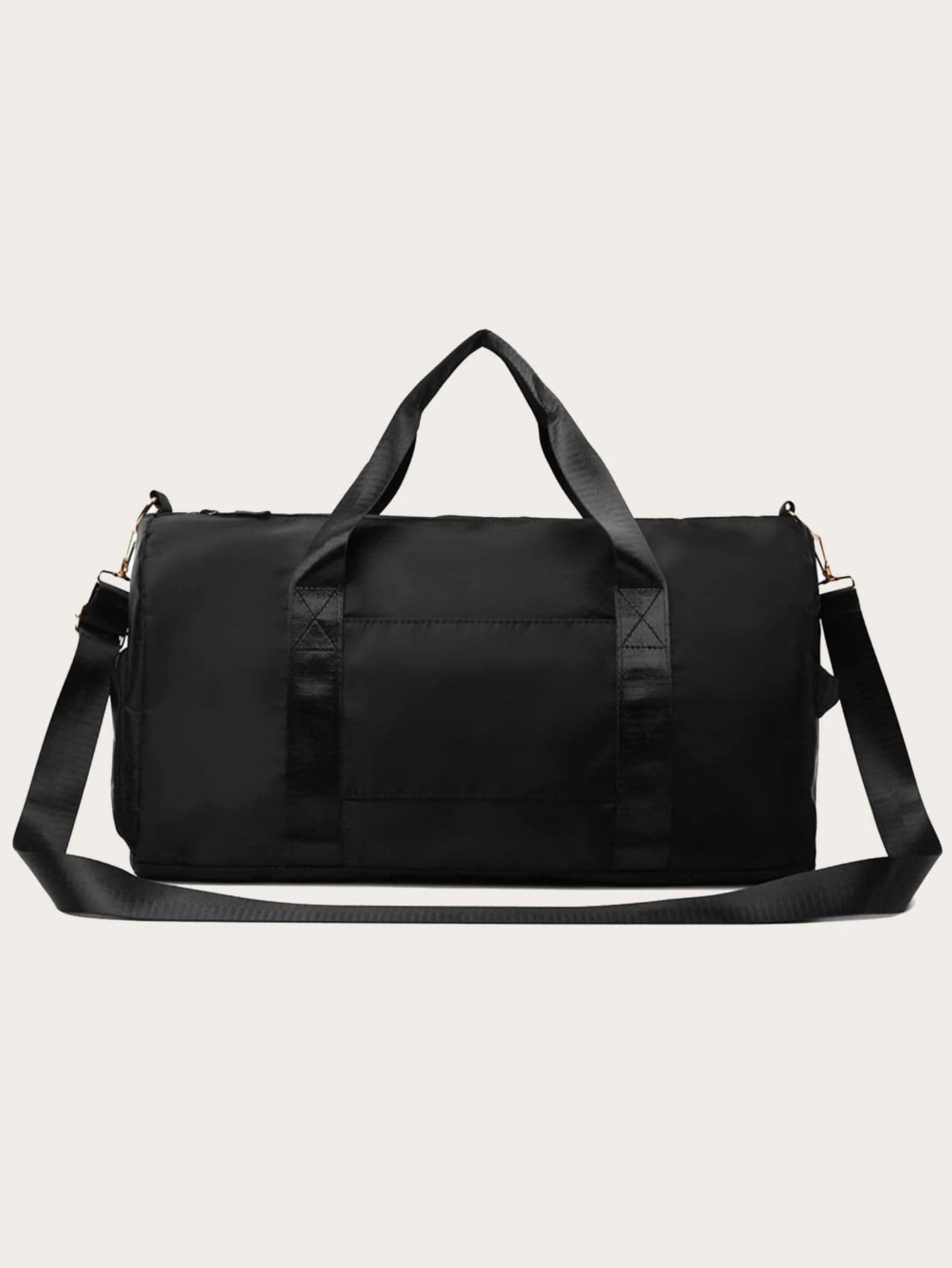 Large Capacity Waterproof Travel Bag, Solid Black Duffel Bag with Shoe Compartment & Wet Dry Separation Pockets, Suitable for Travel & Gym Sports