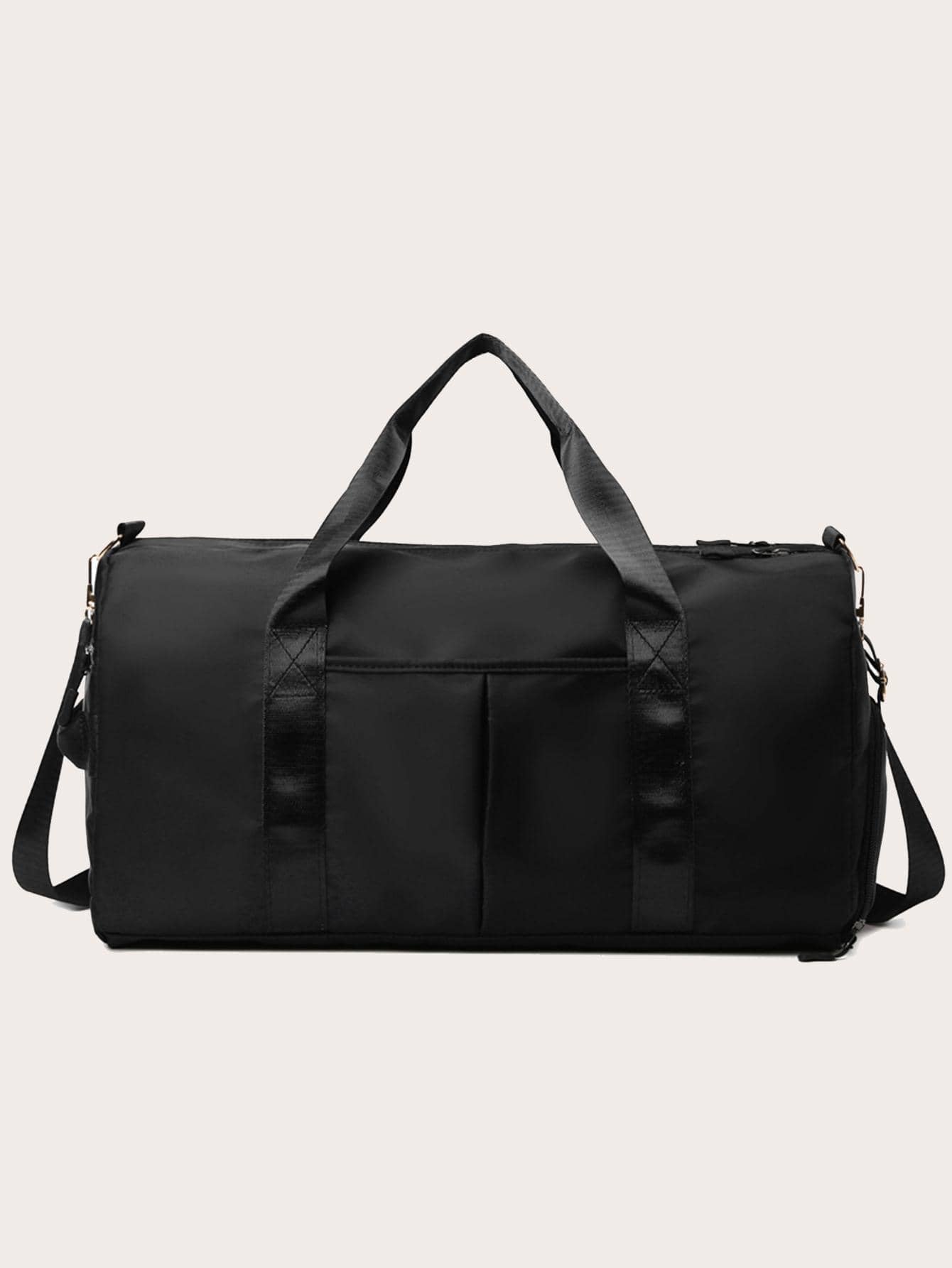 Large Capacity Waterproof Travel Bag, Solid Black Duffel Bag with Shoe Compartment & Wet Dry Separation Pockets, Suitable for Travel & Gym Sports