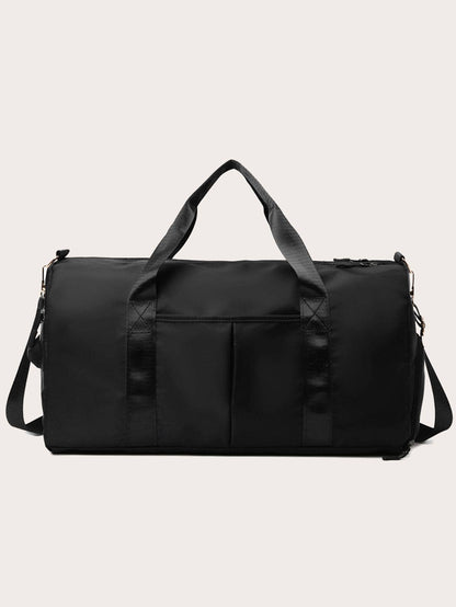 Large Capacity Waterproof Travel Bag, Solid Black Duffel Bag with Shoe Compartment & Wet Dry Separation Pockets, Suitable for Travel & Gym Sports