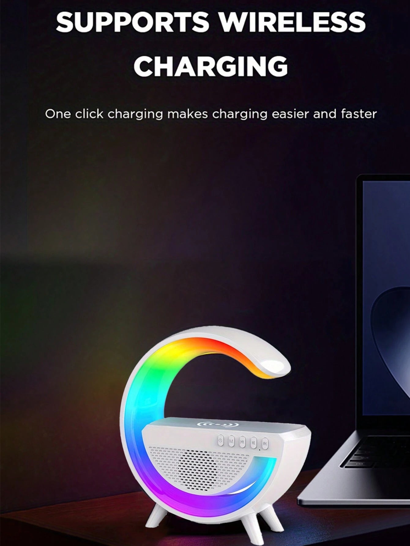 Wireless Speaker 6 Kinds of Light Mode Wireless Charging Function Compatible with IOS / Android System Black and White 601099513769049