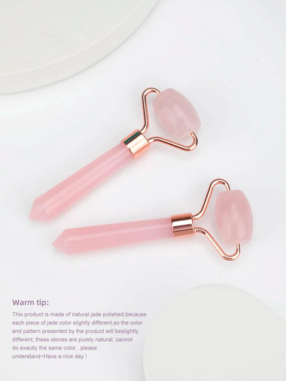 1Pc Rose Quartz Eye Massage Roller Natural Jade Roller Acrylic Handle Face Massager Facial Roller Facial Guasha Skin Care Tool Good Gift for Women