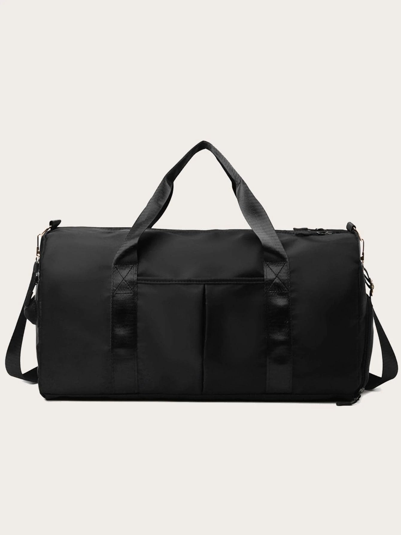 Large Capacity Waterproof Travel Bag, Solid Black Duffel Bag with Shoe Compartment & Wet Dry Separation Pockets, Suitable for Travel & Gym Sports