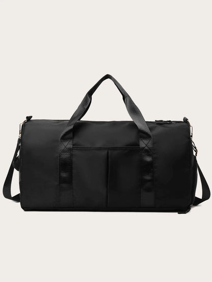 Large Capacity Waterproof Travel Bag, Solid Black Duffel Bag with Shoe Compartment & Wet Dry Separation Pockets, Suitable for Travel & Gym Sports