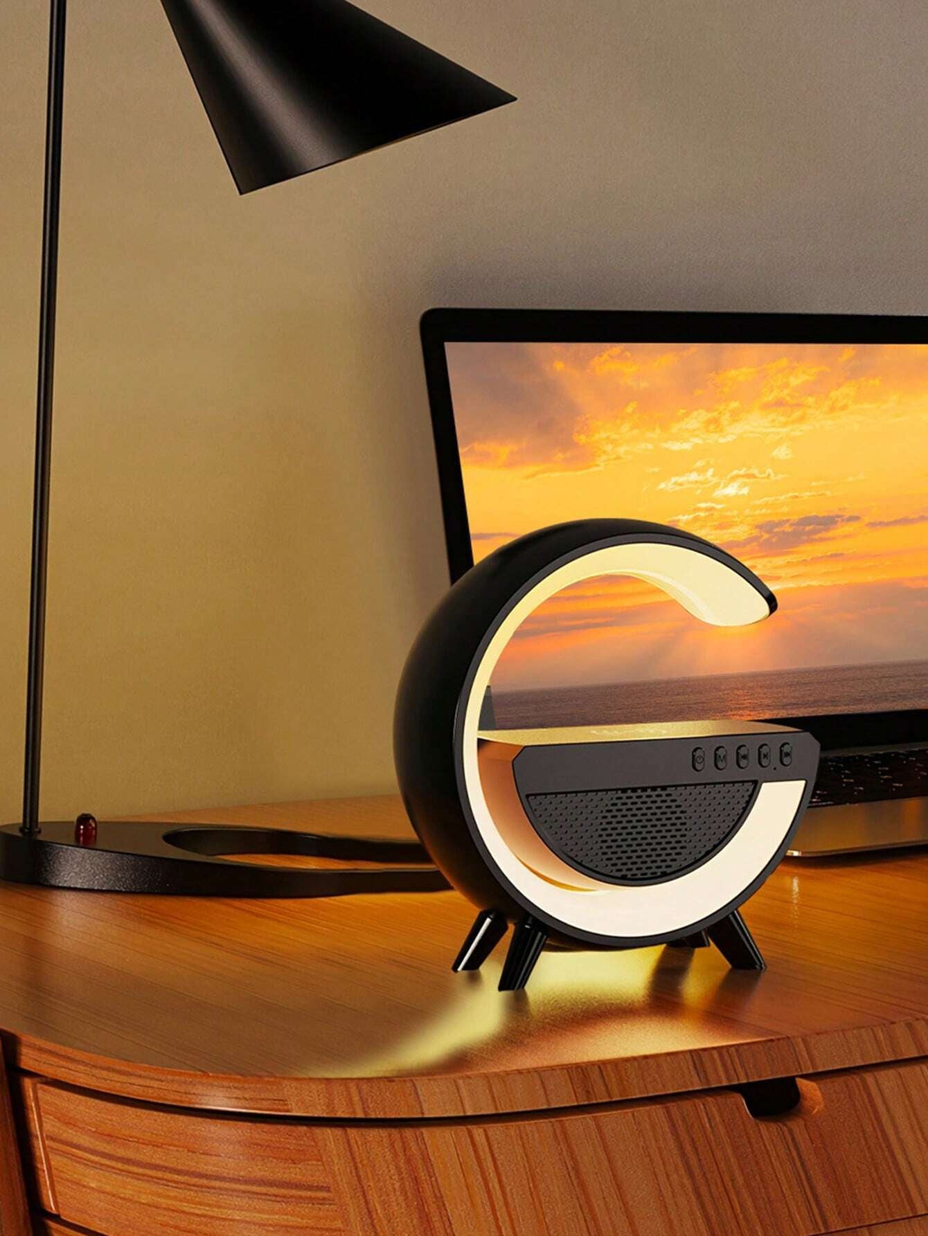 Wireless Speaker 6 Kinds of Light Mode Wireless Charging Function Compatible with IOS / Android System Black and White 601099513769049